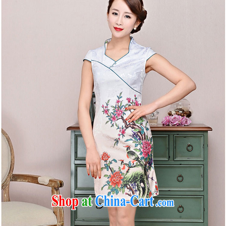 The stone new Ethnic Wind and elegant low the forklift truck serving toast improved cheongsam dress summer T-shirt dresses female white Peony two bird M pictures, price, brand platters! Elections are good character, the national distribution, so why buy now enjoy more preferential! Health