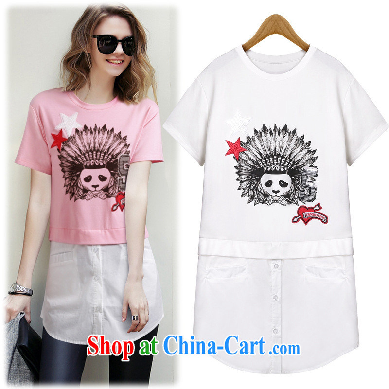 hamilton 2015 the European site summer new women round-collar short-sleeve Panda pattern, with stitching A field stylish T pension female white L, blue rain bow, and shopping on the Internet