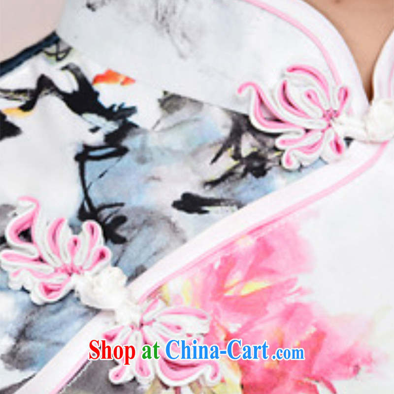 The stone new Ethnic Wind elegant low on the truck serving toast improved cheongsam dress summer T-shirt dresses female white red Peony floral M, stone (Bushi), shopping on the Internet