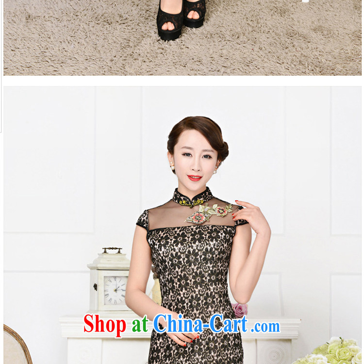 Refreshing new Ethnic Wind elegant low the forklift truck serving toast improved cheongsam dress summer T-shirt dresses girls black lace two flower Peony flower 2XL pictures, price, brand platters! Elections are good character, the national distribution, so why buy now enjoy more preferential! Health