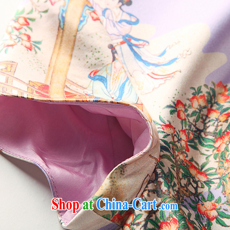 The Cayman 2015 new stylish robes sauna silk fine stamp beauty and elegant qipao fairies picker peach purple XL, Cayman (SiMan), shopping on the Internet