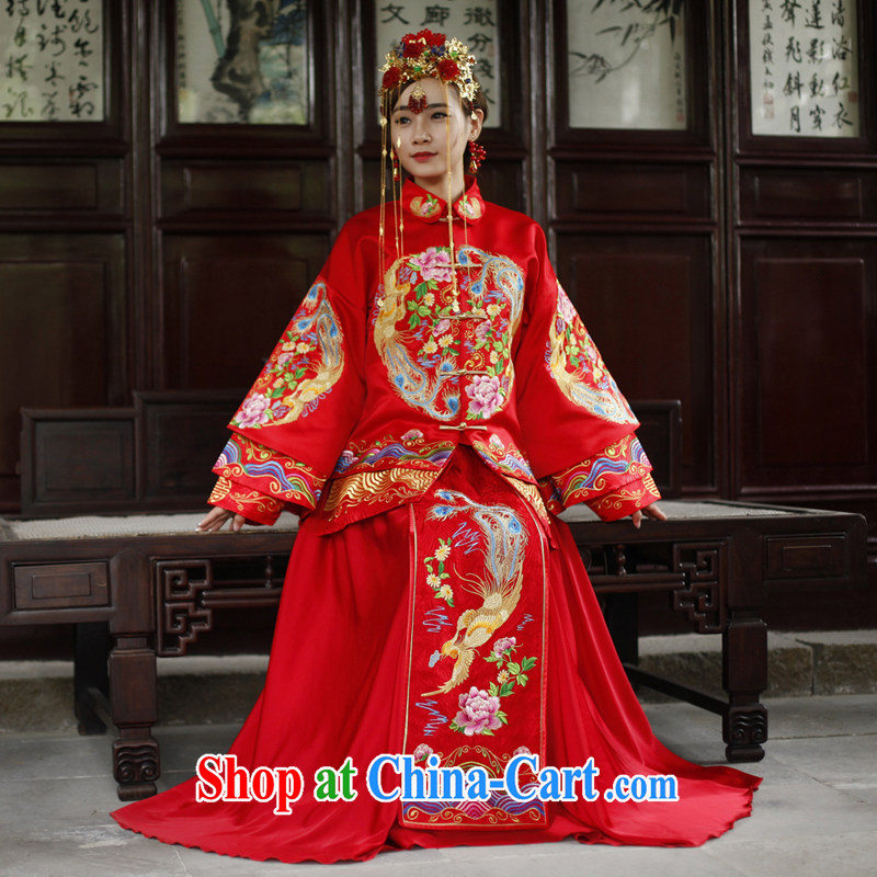 Show Groups family groups show their Su-wo service bridal gown Chinese wedding dress 2015 New Red bows married Yi retro dresses show kimono red XS, Sau Wo family, shopping on the Internet