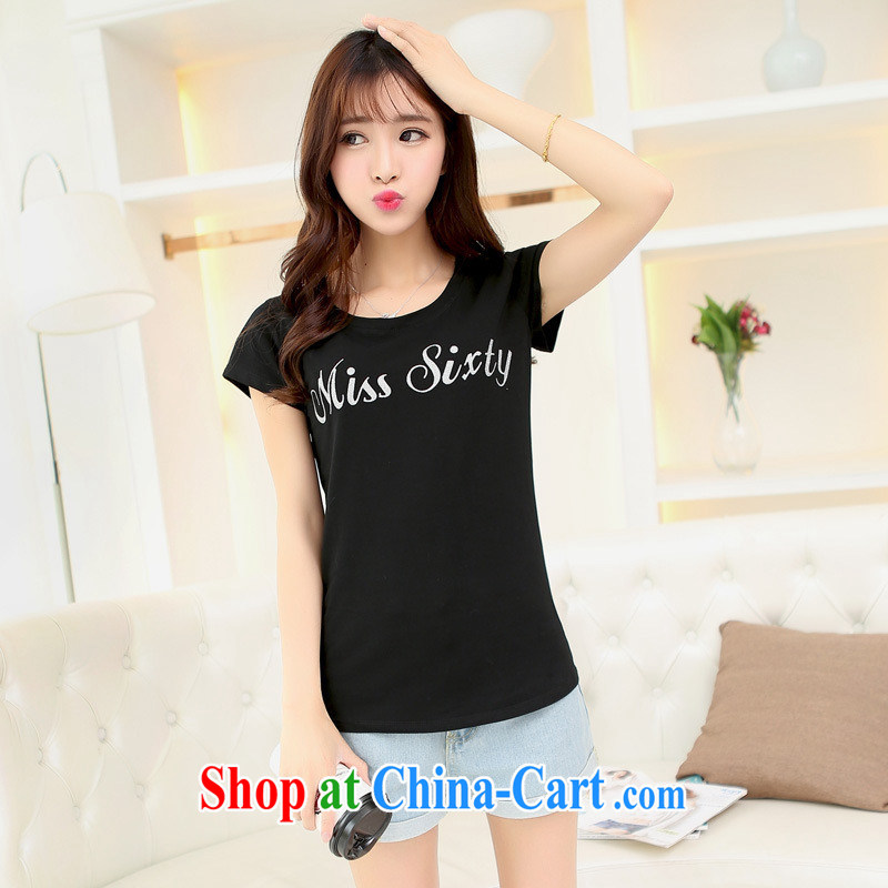 Qin Qing store 2015 new, summer T-shirt letters T pension round-collar short-sleeve beauty graphics thin solid T shirt black bbjy 1209 are code, GENYARD, shopping on the Internet
