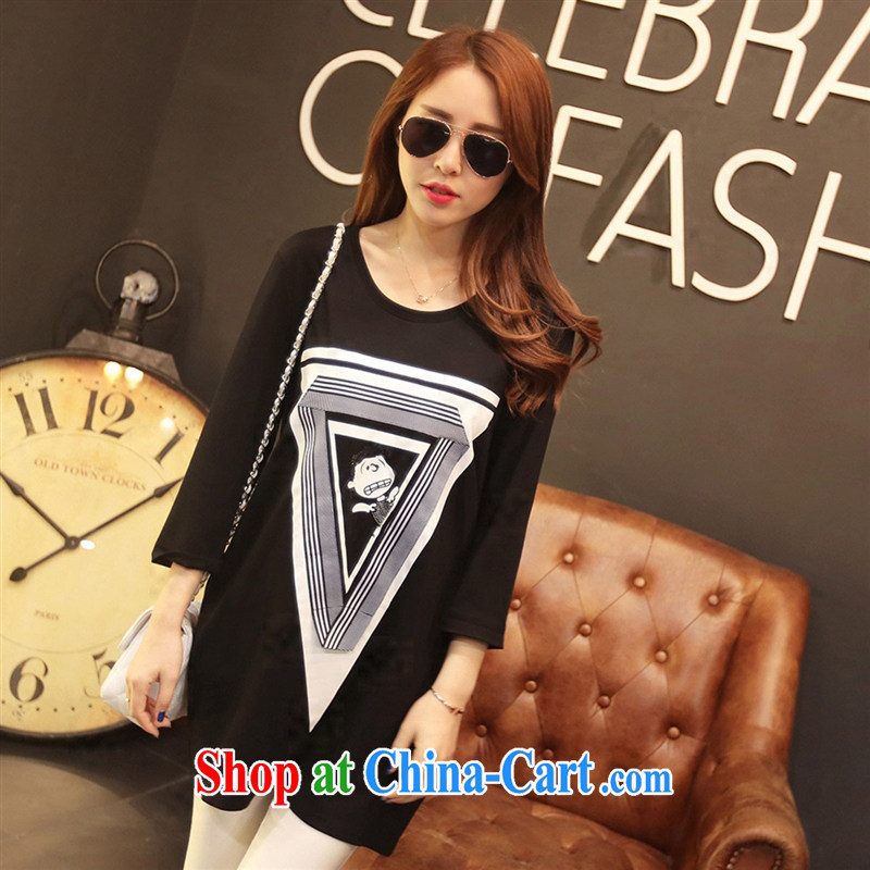 Deloitte Touche Tohmatsu store sunny summer 2015 new girls T-shirts Korean version in relaxed long leisure 9 sub-sleeved black shirt T black YDBW XL 6612