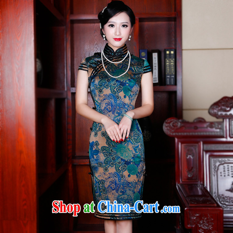 Wind sporting high-end new Hong Kong cloud dresses cheongsam dress Silk Dresses and stylish summer improved antique cheongsam dress suit 5243 S sporting, wind, shopping on the Internet