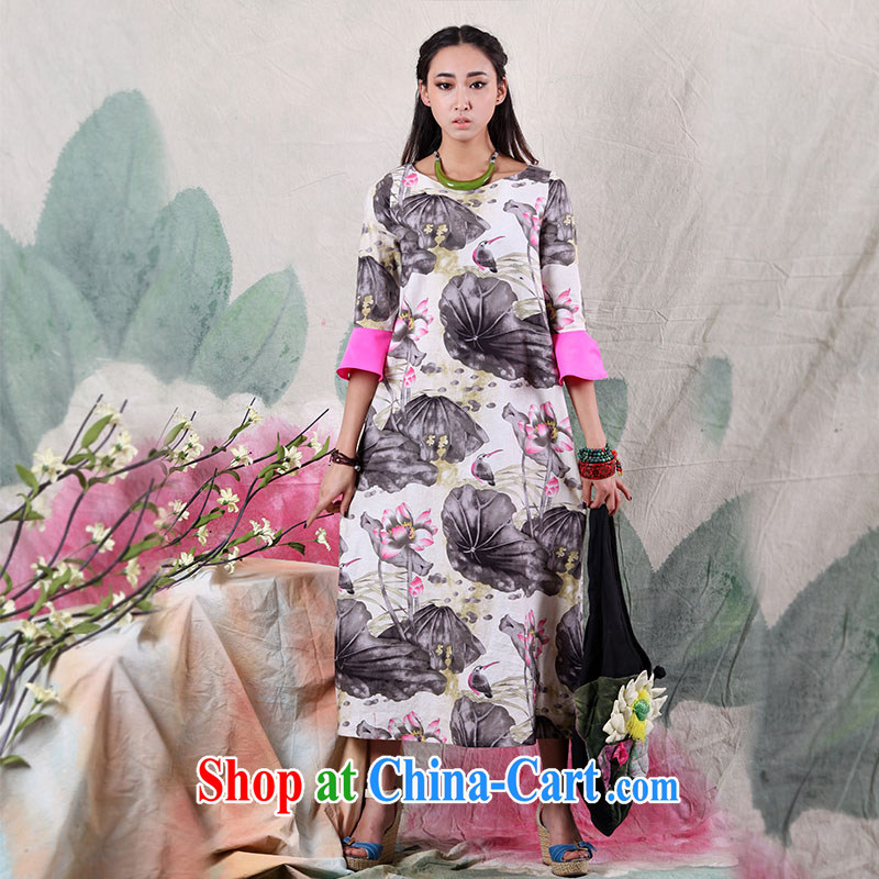Chin -mile original Chinese wind summer 2015 new units the dresses horn cuff Lotus stamp cheongsam floral