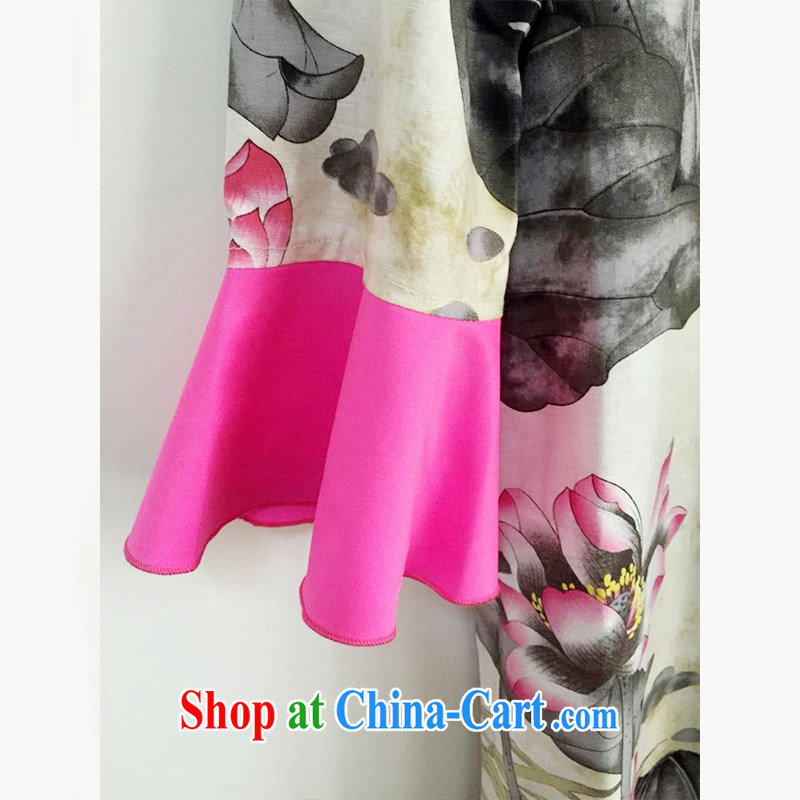 Chin miles original Chinese wind summer 2015 new units the dresses horn cuff Lotus stamp cheongsam suit, Chin miles (Qinli), shopping on the Internet