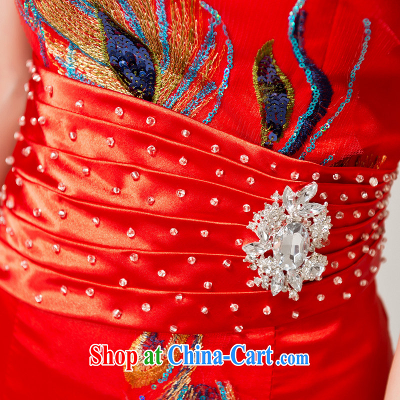 Recall that the red makeup and stylish single shoulder wedding dresses red spring and summer bridal toast serving Chinese qipao long dress Q 12,059 red XL, recalling that the red makeup, shopping on the Internet