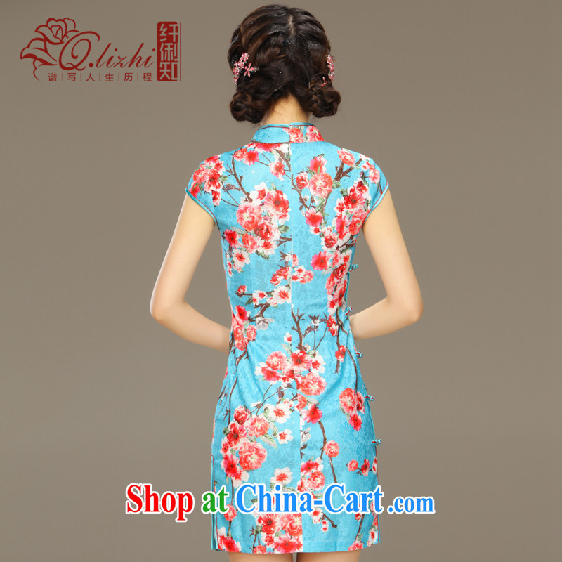 Slim li know that Zhang Qinsheng blue spring summer short dresses improved cultivation daily dress Stylish retro dresses QLZ Q 15 6031 Zhang Qinsheng blue XXL, slim Li (Q . LIZHI), online shopping