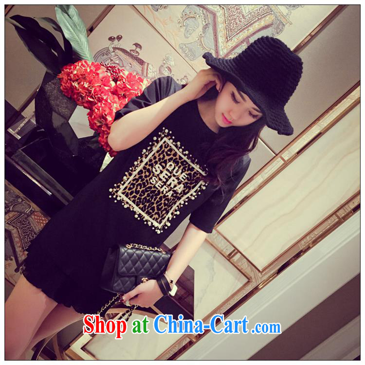 Qin Qing store 2015 summer new European and American letters nails Pearl flouncing T shirts short-sleeved dresses are black, pictures, price, brand platters! Elections are good character, the national distribution, so why buy now enjoy more preferential! Health