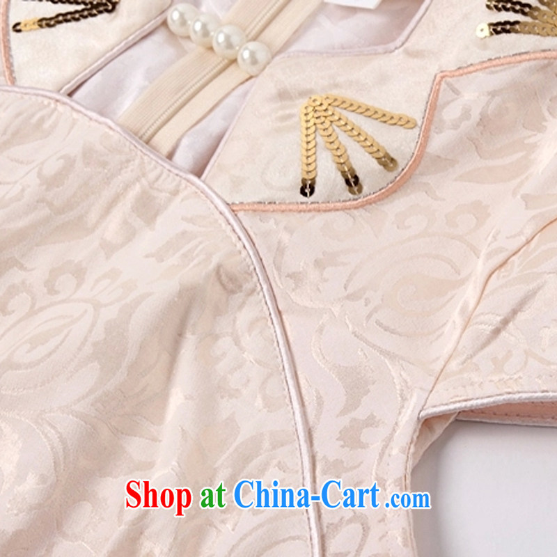 kam beauty new stylish cheongsam dress graphics thin beauty short cheongsam dress, 3069 M apricot XL, Kam beauty (JZM), online shopping