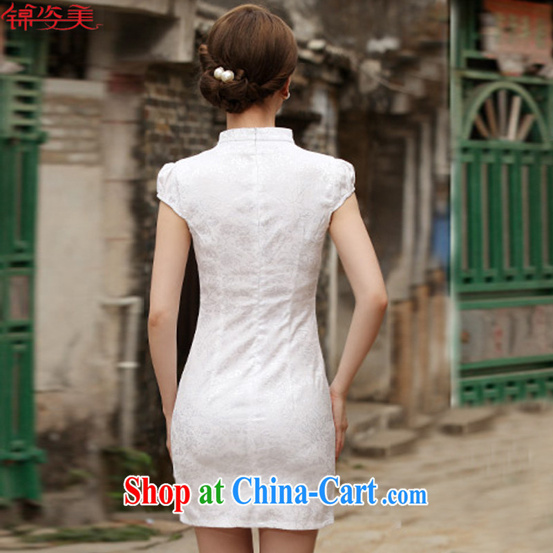 kam beauty new and stylish retro short-day qipao cheongsam dress M 3072 white XXL, Kam beauty (JZM), shopping on the Internet
