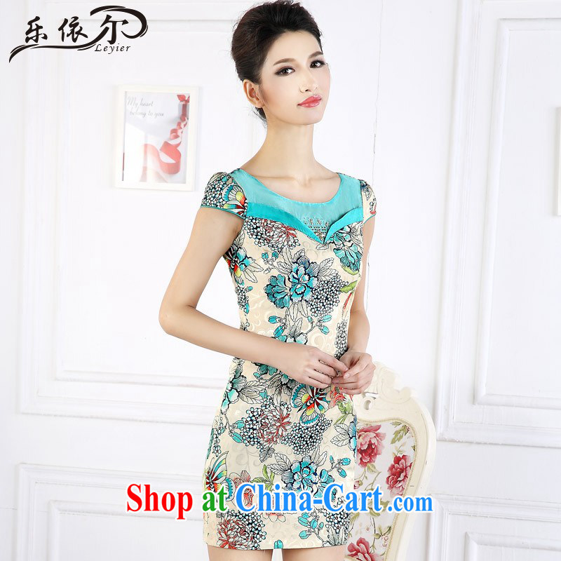 And, in accordance with antique Ethnic Wind stamp short dresses short-sleeved improved female cheongsam dress the drill LYE 66,627 green XXL