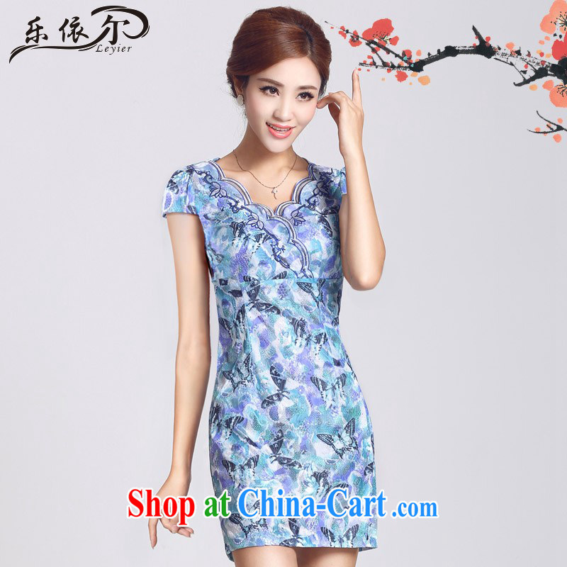 And, in accordance with short-sleeved dresses female short cheongsam dress daily improved cheongsam lady retro LYE 66,625 blue XXL
