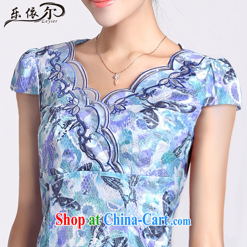 And, in accordance with short-sleeved dresses female short cheongsam dress daily improved cheongsam lady retro LYE 66,625 blue XXL, in accordance with (leyier), online shopping