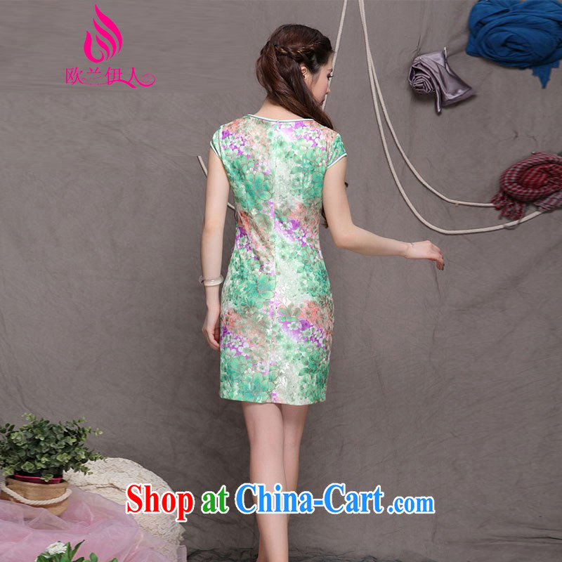 Europe, 2015, summer, blue cheongsam Chinese wind stylish ethnic wind and refined improved cheongsam 9905 green M, Europe, people, and online shopping