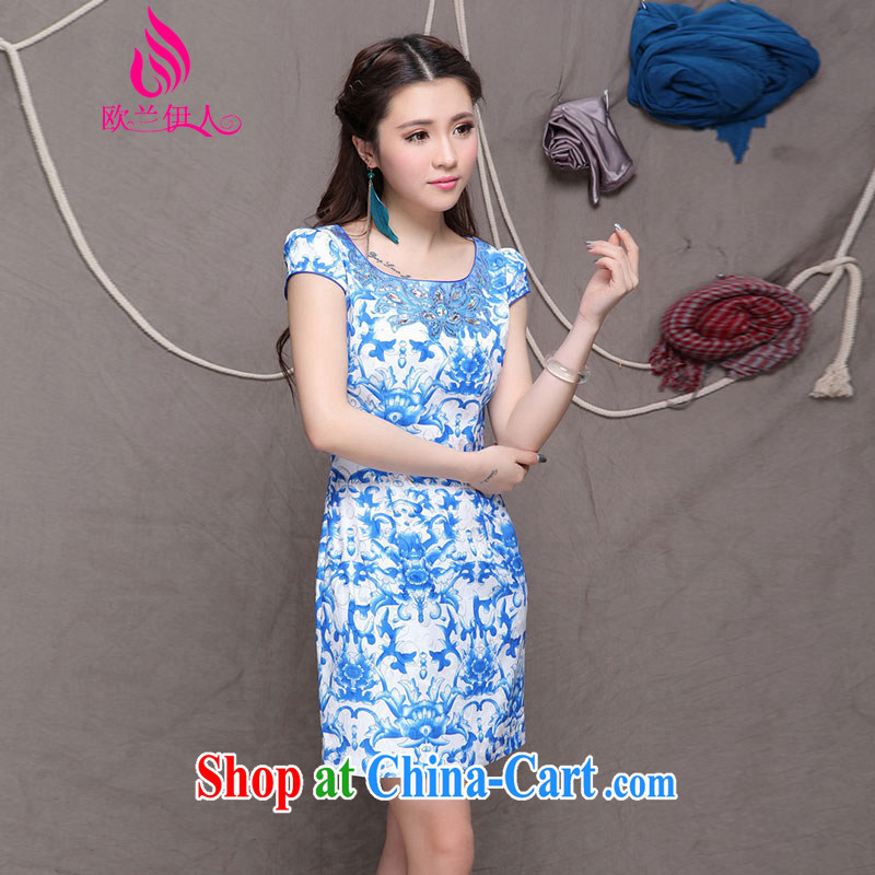 The evaluation of the 2015 summer new Ethnic Wind and stylish Chinese blue cheongsam dress retro beauty graphics thin cheongsam 9901 blue and white porcelain XXL, Europe, people, shopping on the Internet