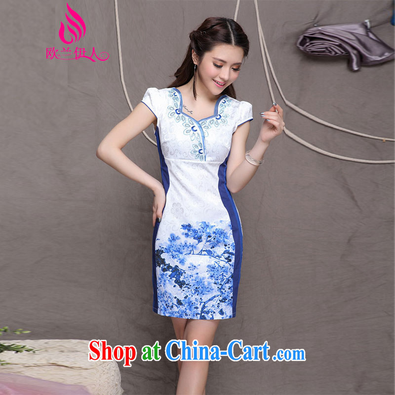 The evaluation of summer 2015 New Products embroidered blue qipao ethnic wind and stylish Chinese Sau San cheongsam dress 9906 blue M, Europe, people, shopping on the Internet