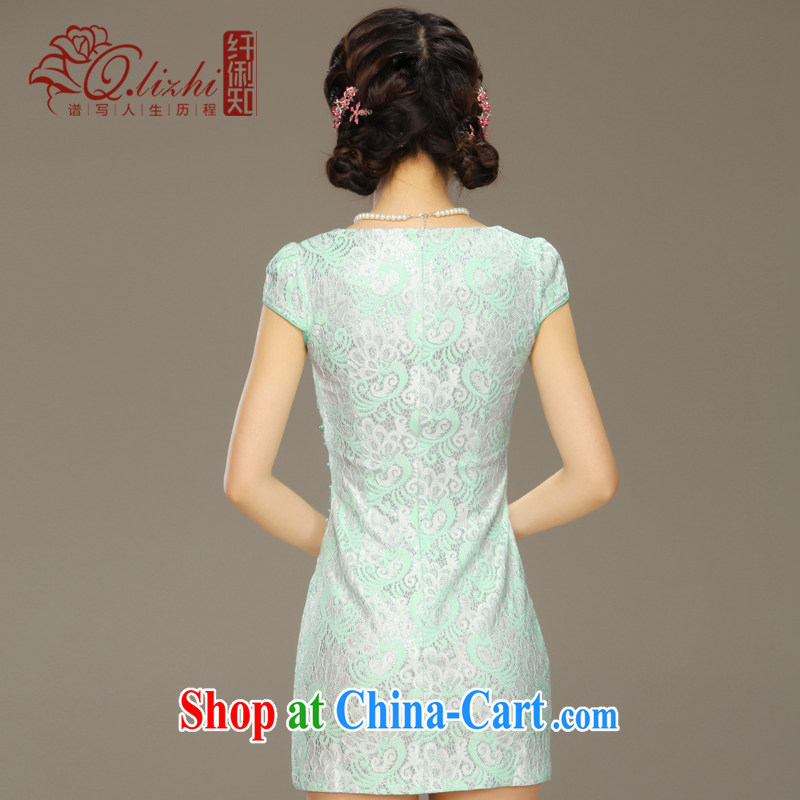 Slim LI knows the shadow cheongsam dress new summer fashion improved short daily retro beauty lace dress QLZ Q 15 6035 pink XXL, slim Li (Q . LIZHI), online shopping