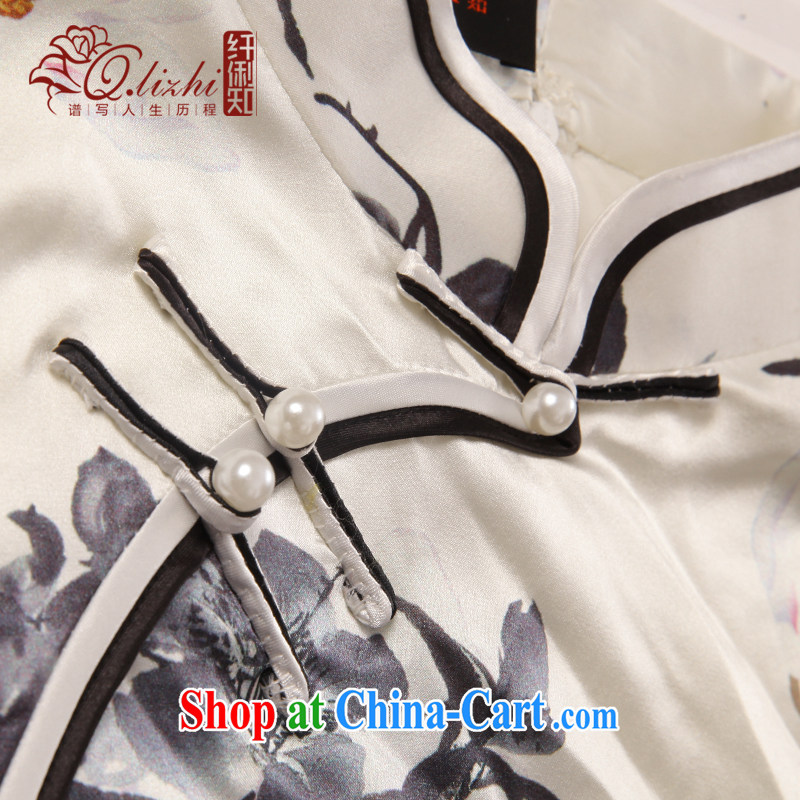 Slim LI knows the dyeing silk short cheongsam dress new summer retro daily improved dress Cultivating Female sauna silk QLZ Q 15 6036 white XXL, slim Li (Q . LIZHI), online shopping
