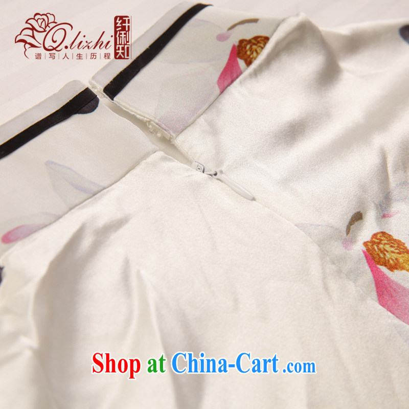 Slim LI knows the dyeing silk short cheongsam dress new summer retro daily improved dress Cultivating Female sauna silk QLZ Q 15 6036 white XXL, slim Li (Q . LIZHI), online shopping