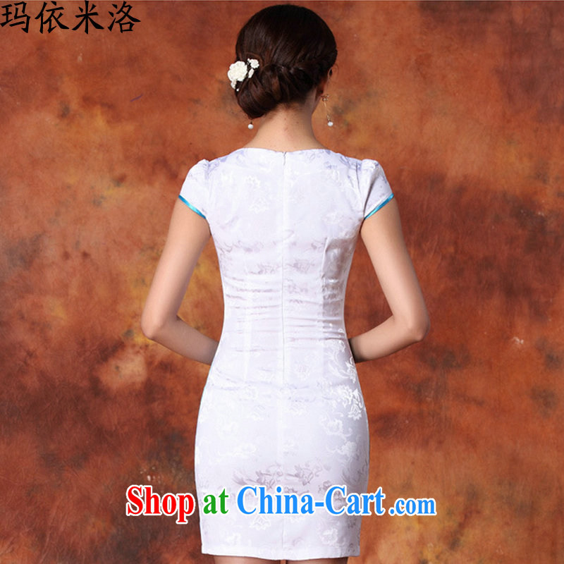 According to her, 2015 summer new women with stylish quality jacquard cotton robes short-sleeved beauty and elegant package arm skirt dresses blue XXL, Margaret according to M, and shopping on the Internet