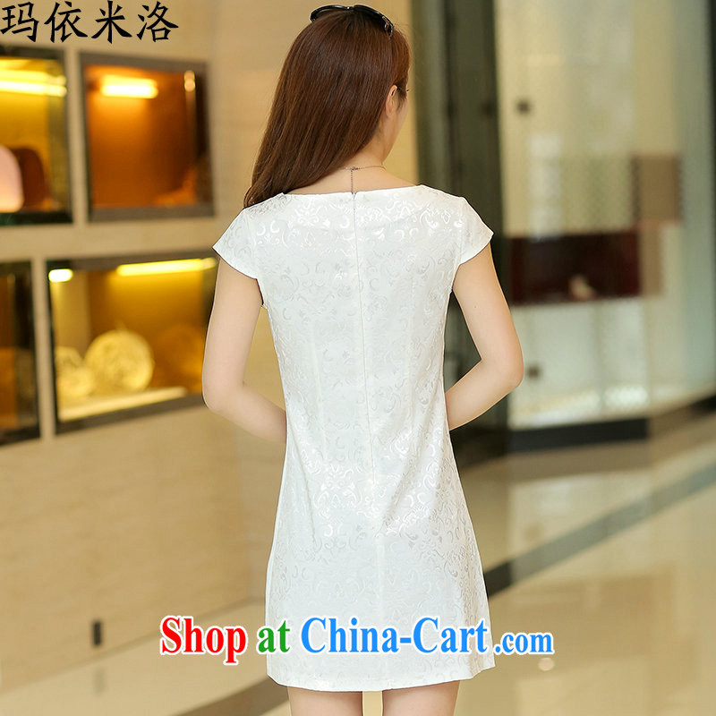 According to her, 2015 summer new ladies short-sleeve dresses V for modern cheongsam embroidered beauty skirt white L, according to her, and, on-line shopping