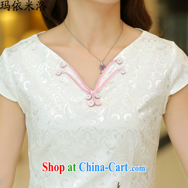 According to her, 2015 summer new ladies short-sleeve dresses V for modern cheongsam embroidered beauty skirt white L, according to her, and, on-line shopping