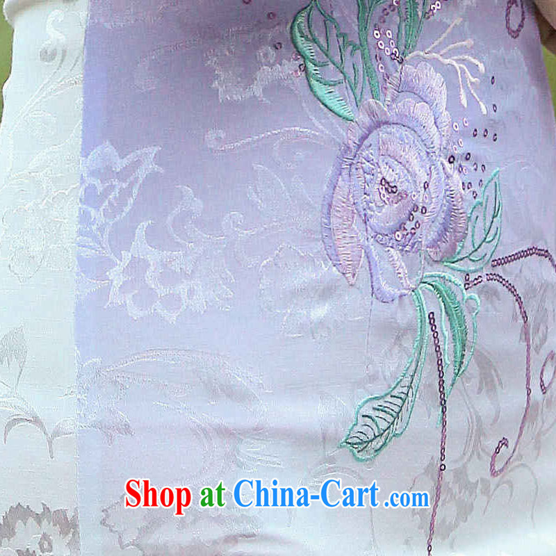 We fu yuan QEPROU summer improved cheongsam retro beauty dress embroidered dress daily fashion skirt short-sleeve lady elegant graphics thin green XXL, we Fu Yuan (qeprou), online shopping