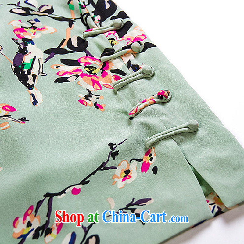 The summer 2015 new female retro China wind stamp Silk Cheongsam BEAUTY package and improved cheongsam green XL, water, shopping on the Internet
