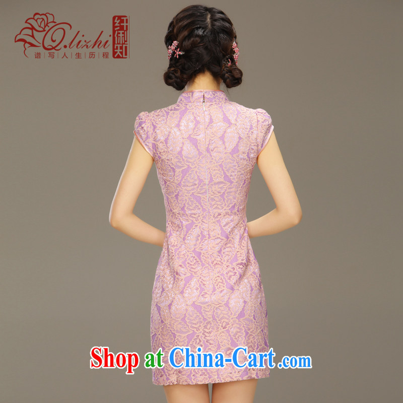 Slim li know that light summer 2015 new stylish dresses girls retro lace short-sleeved beauty package and cheongsam dress Q; Z Q 15 6042 light purple M, slim Li (Q . LIZHI), online shopping