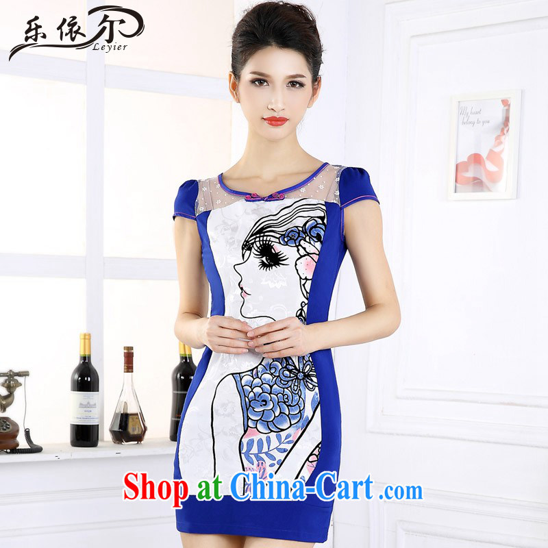 And, in accordance with traditional costumes beauty graphics thin daily short-sleeved girl cheongsam dress improved retro the drill LYE 66,602 blue XXL, in accordance with (leyier), online shopping