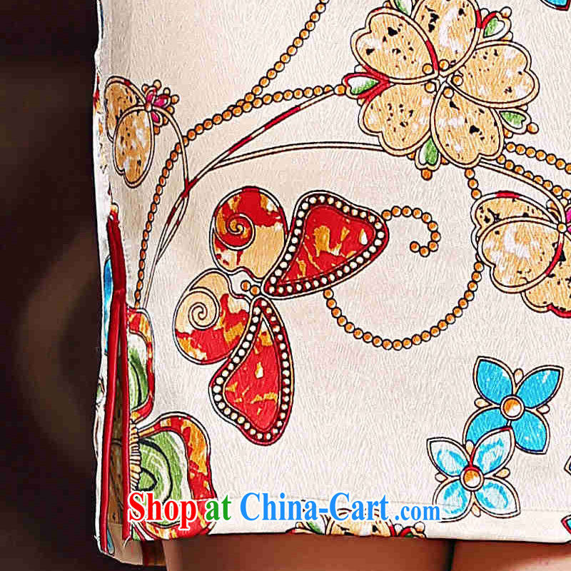 We fu yuan QEPROU summer 2015 New Silk Cheongsam Chinese heavy sauna beauty Silk Dresses retro ethnic wind larger female beige XXXL, Fu Yuan (qeprou), online shopping