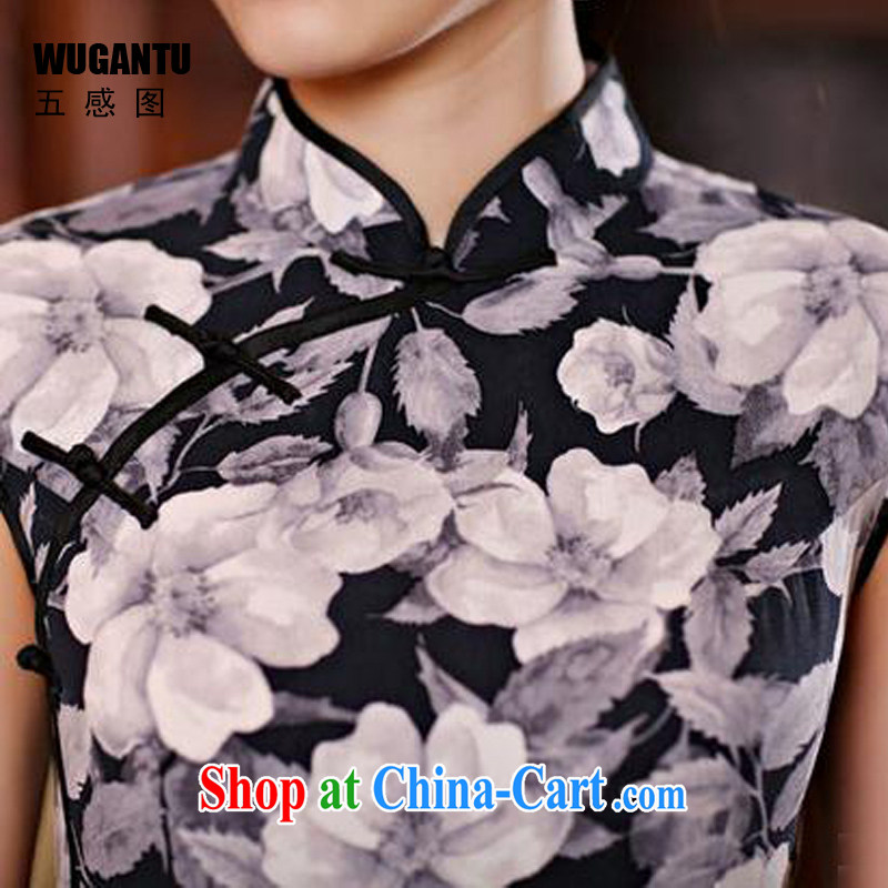 5 AND THE 2015 spring and summer, new dresses, stylish and refined sense of beauty long cheongsam dress WGT 237 black 1009 M, sense 5 (WUGANTU), shopping on the Internet