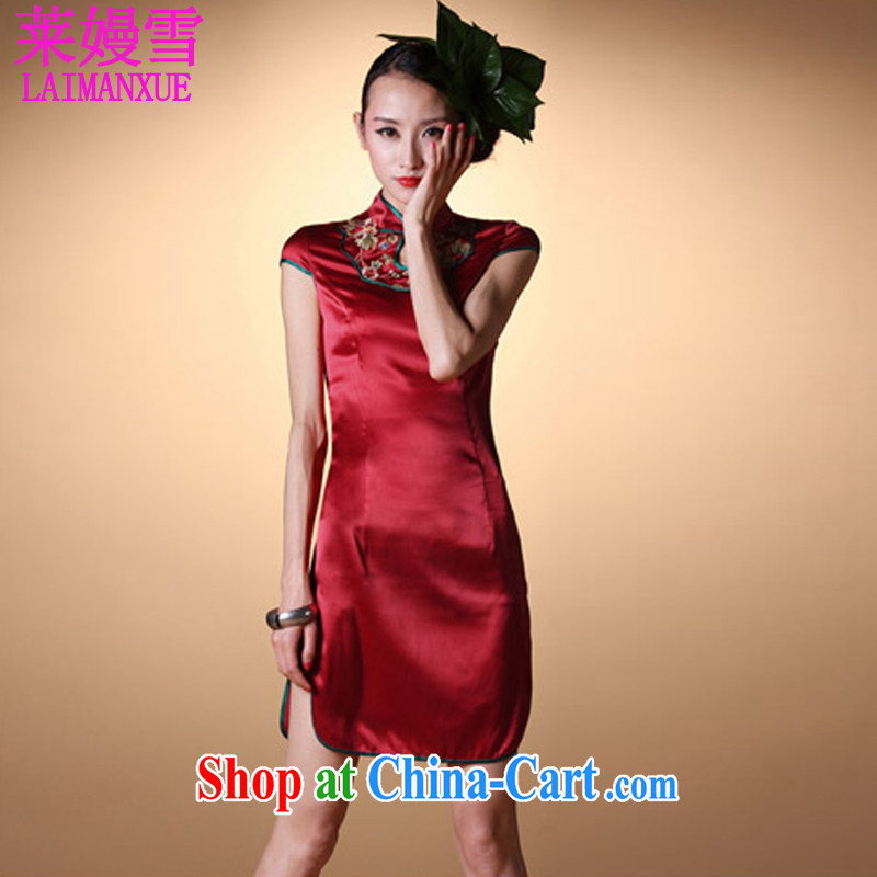 Golden Harvest, snow 2015 noble luxury! The collar embroidered retro stretch Satin cheongsam red L, Golden Harvest and snow, and Internet shopping