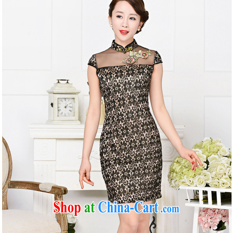 Refreshing new Ethnic Wind elegant low the forklift truck serving toast improved cheongsam dress summer T-shirt dresses girls black lace two flower Peony flower S pictures, price, brand platters! Elections are good character, the national distribution, so why buy now enjoy more preferential! Health