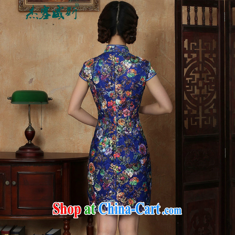 The Jessup, new women's clothing summer stamp lace-up collar manual for short-sleeved dresses cheongsam blue XXL, Jessup, and shopping on the Internet