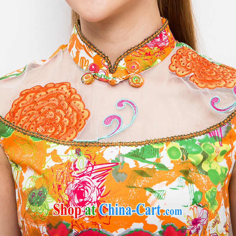 The Tang dynasty summer 2015 retro style beauty embroidered short sleeves improved short cheongsam dress girls dresses TXF 41,249 white orange abstract figure XXL, the Tang Dynasty, and shopping on the Internet