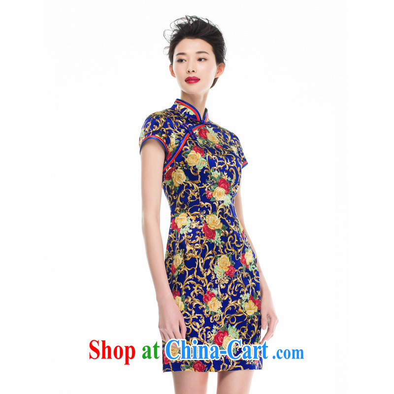 Wood is really the 2015 spring and summer new Chinese female decorated in a refined Silk Cheongsam dress stamp duty dresses 53,346 10 dark blue XXL (B), wood really has, shopping on the Internet