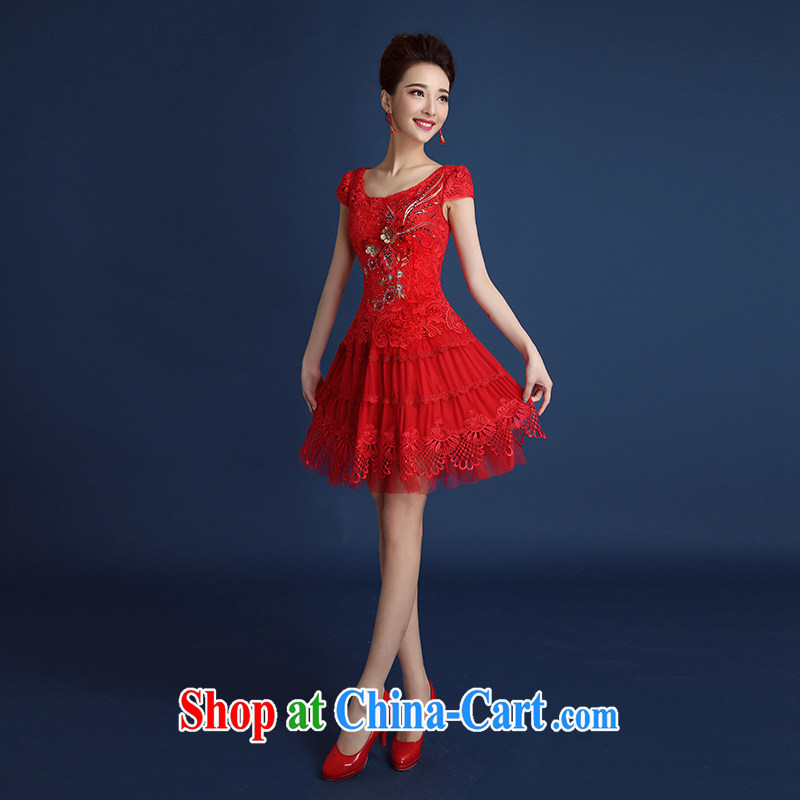 Toasting Service Bridal wedding dress improved cheongsam dress short summer language empty water-soluble lace beauty graphics thin antique Chinese back-door service female Red short-sleeve short red XXL, beautiful, shopping on the Internet