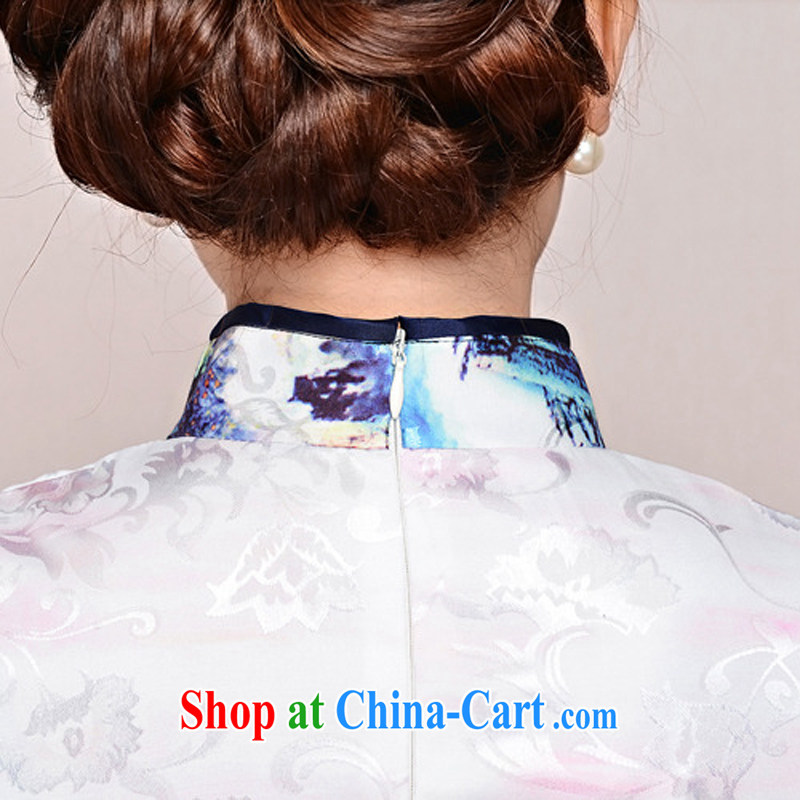 Improved modern cheongsam dress 2015 new summer lady short, cultivating daily cheongsam dress elegance black collar, crane figure L, Domino-hee, shopping on the Internet