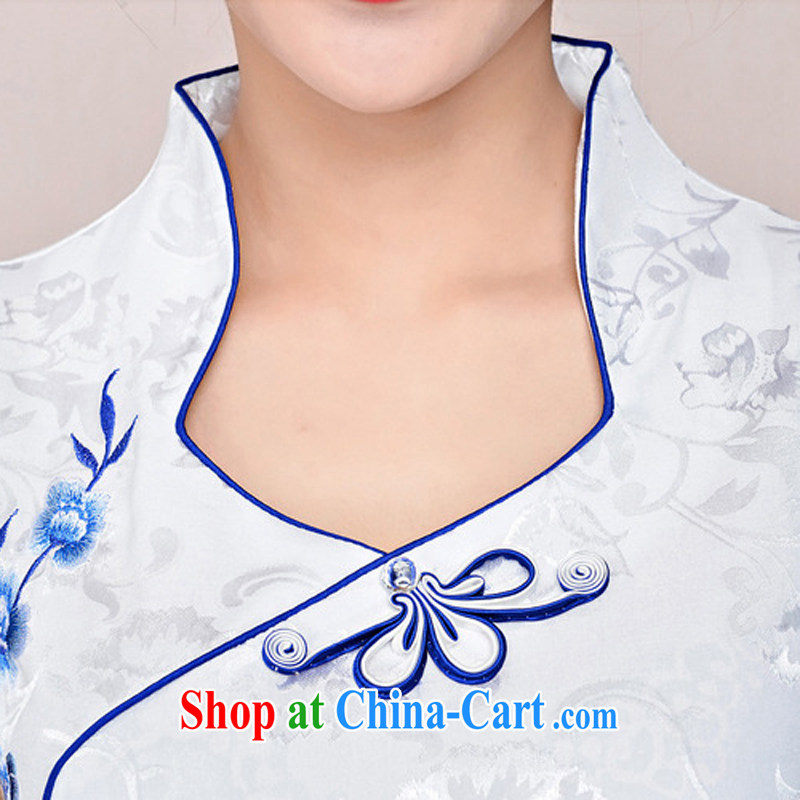 2015 new retro dresses improved daily silk sexy beauty cheongsam dress, short dress, white small flowers XL, domino-hee, shopping on the Internet