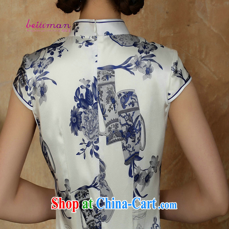 2015 summer new ladies dress improved stylish elegant dress short retro daily Silk Cheongsam dress blue and white porcelain XXXL, Mrs Ingrid economy sprawl, and shopping on the Internet