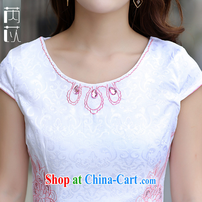 Rawnie/close by summer 2015 new embroidery cheongsam dress package and short-sleeve with the waist stamp dress pink XL, close by (Rawnie), online shopping