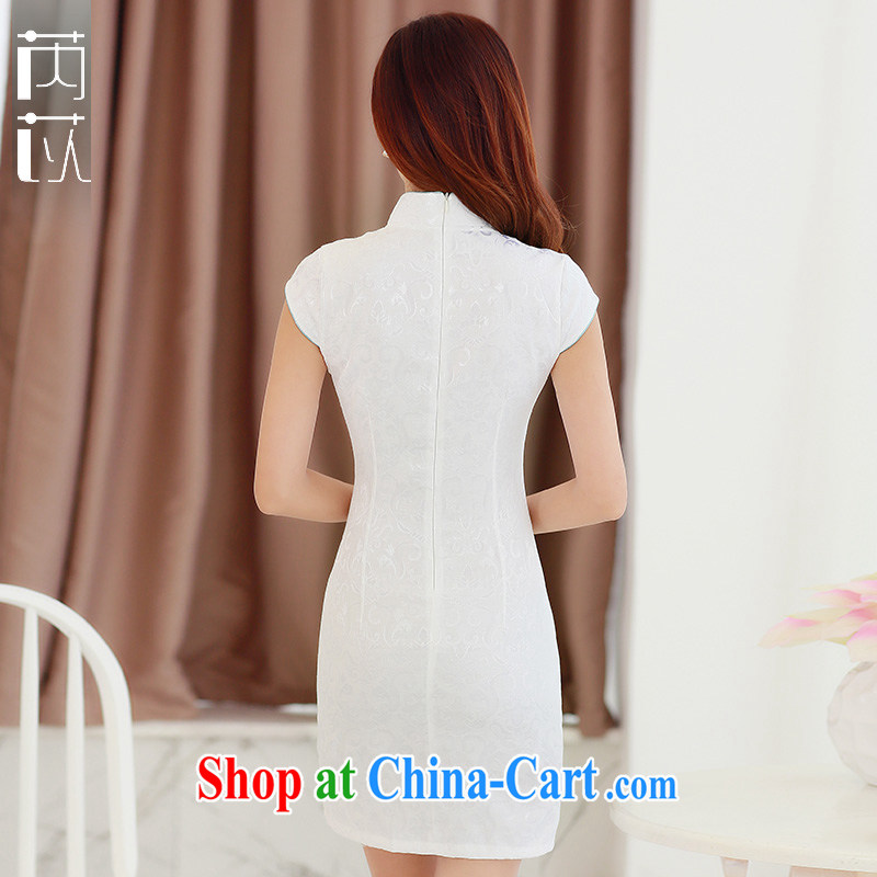 Rawnie/close by summer 2015 women short, improved, short-sleeved daily cultivating cheongsam graphics thin retro dresses white XXL, close by (Rawnie), online shopping