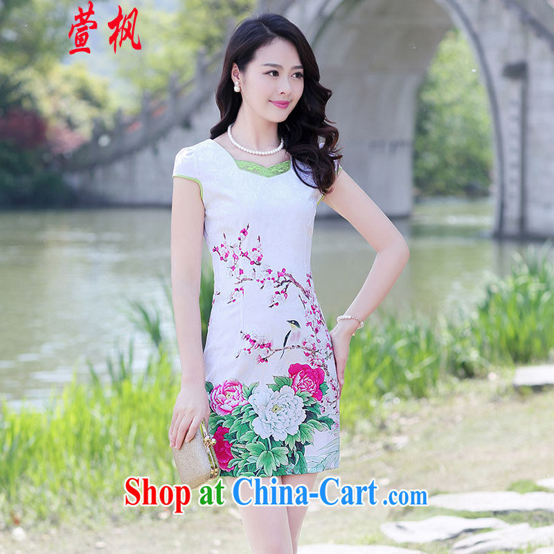 XUAN FENG 2015 summer new half sleeve Peony stamp duty cultivating graphics thin improved cheongsam dress light blue Peony XL, Xuan Feng (xuanfeng), online shopping