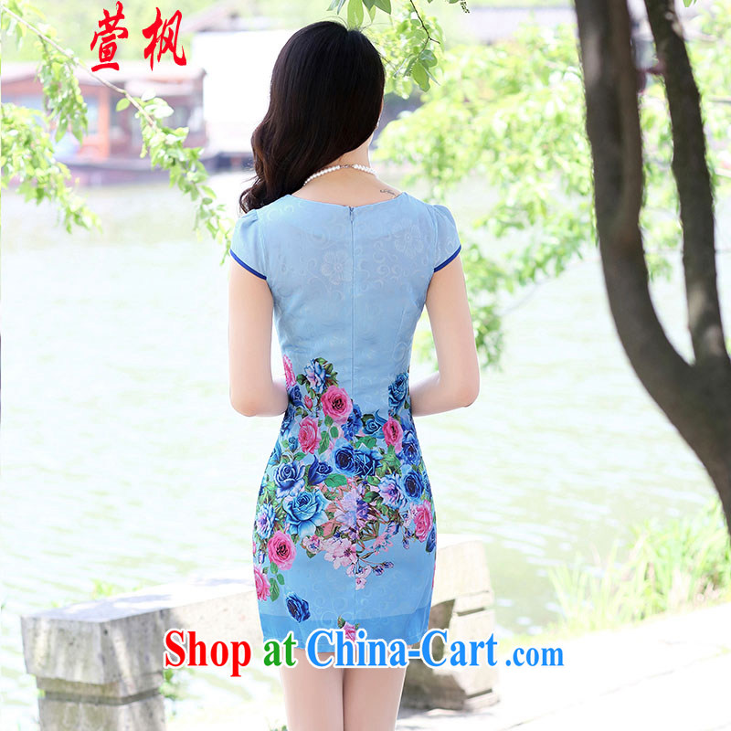 XUAN FENG 2015 summer New Beauty video thin short-sleeve with roses stamp improved cheongsam dress blue roses XXL, Xuan Feng (xuanfeng), online shopping
