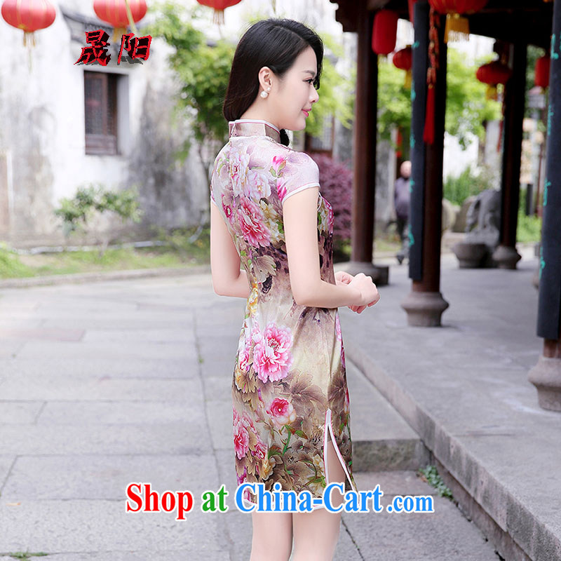 Sung Yang 2015 summer New Beauty video thin sauna silk Peony stamp improved cheongsam Silk Dresses pink Peony XXL, Sung-yang (shengyang), online shopping