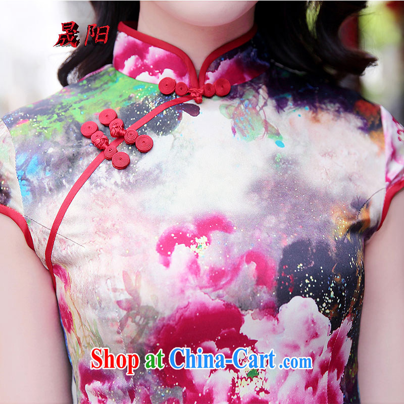 Sung Yang 2015 summer New Beauty video thin sauna silk Peony stamp improved cheongsam Silk Dresses pink Peony XXL, Sung-yang (shengyang), online shopping