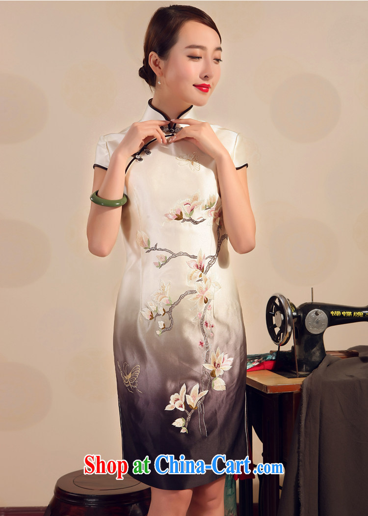 Bird lovers of 2015 new summer skirt outfit improved stylish heavy silk embroidery short cheongsam dress white XXL pictures, price, brand platters! Elections are good character, the national distribution, so why buy now enjoy more preferential! Health